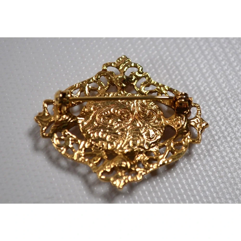 Vtg Gold Tone Filigree Floral Rose Brooch / Pin  1.5